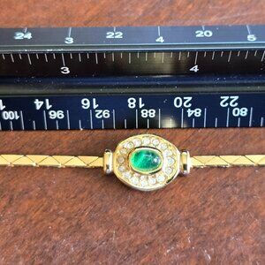 Christian Dior Bracelet Green Cabochon Crystal Gold Plated SIGNED VINTAGE Pretty